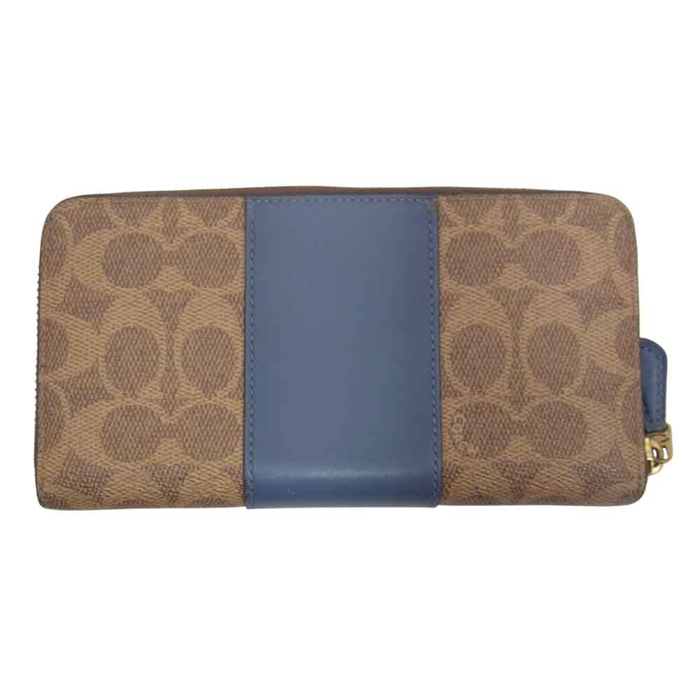 COACH コーチ シグネチャー ラウンドファスナー 長財布 ブラウン系【中古】