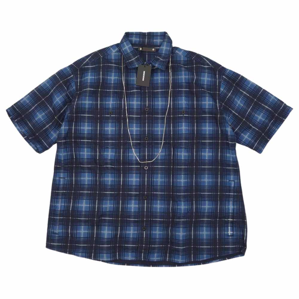 MINEDENIM マインデニム 2106-5002 Oldmans Check Denim Necklace S/S Work SH オールドミーンズ チェック ネックレス 半袖 ワークシャツ ブルー系 3【美品】【中古】