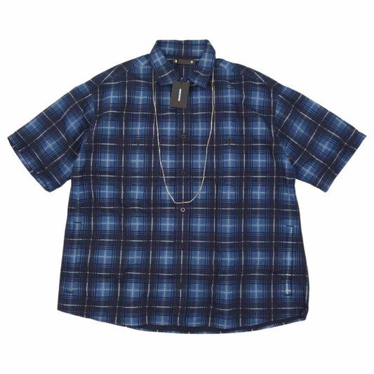 MINEDENIM マインデニム 2106-5002 Oldmans Check Denim Necklace S/S Work SH オールドミーンズ チェック ネックレス 半袖 ワークシャツ ブルー系 3【美品】【中古】