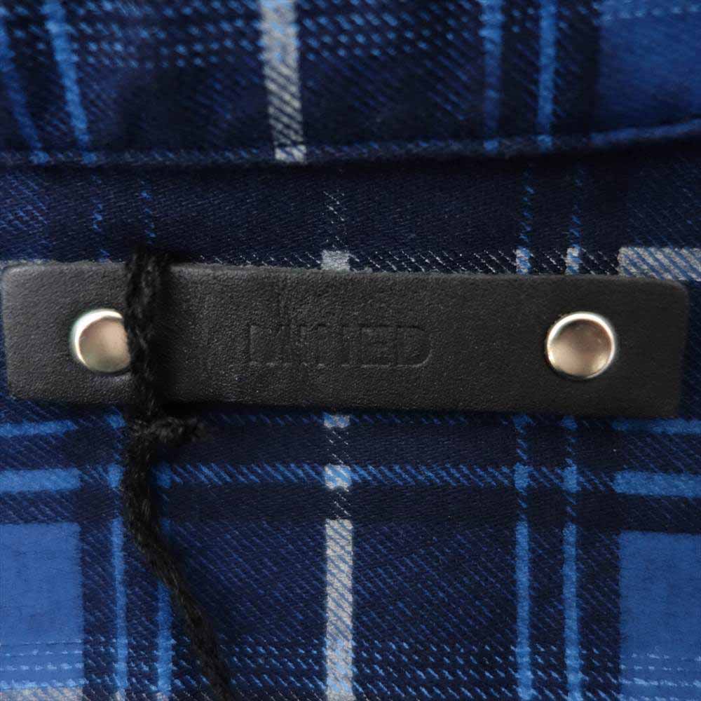 MINEDENIM マインデニム 2106-5002 Oldmans Check Denim Necklace S/S Work SH オールドミーンズ チェック ネックレス 半袖 ワークシャツ ブルー系 3【美品】【中古】