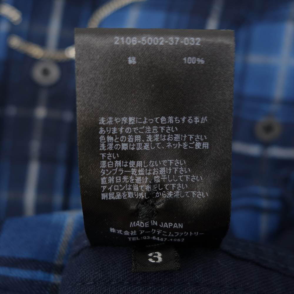 MINEDENIM マインデニム 2106-5002 Oldmans Check Denim Necklace S/S Work SH オールドミーンズ チェック ネックレス 半袖 ワークシャツ ブルー系 3【美品】【中古】