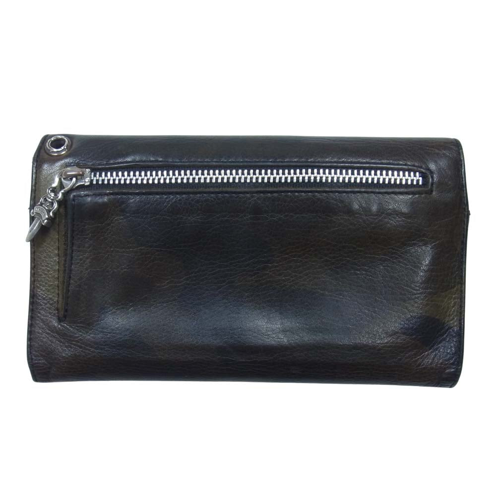 CHROME HEARTS クロムハーツ（原本無） WAVE ウェーブ クロスボール ボタン タンクカモ レザー ウォレット カーキ系【中古】