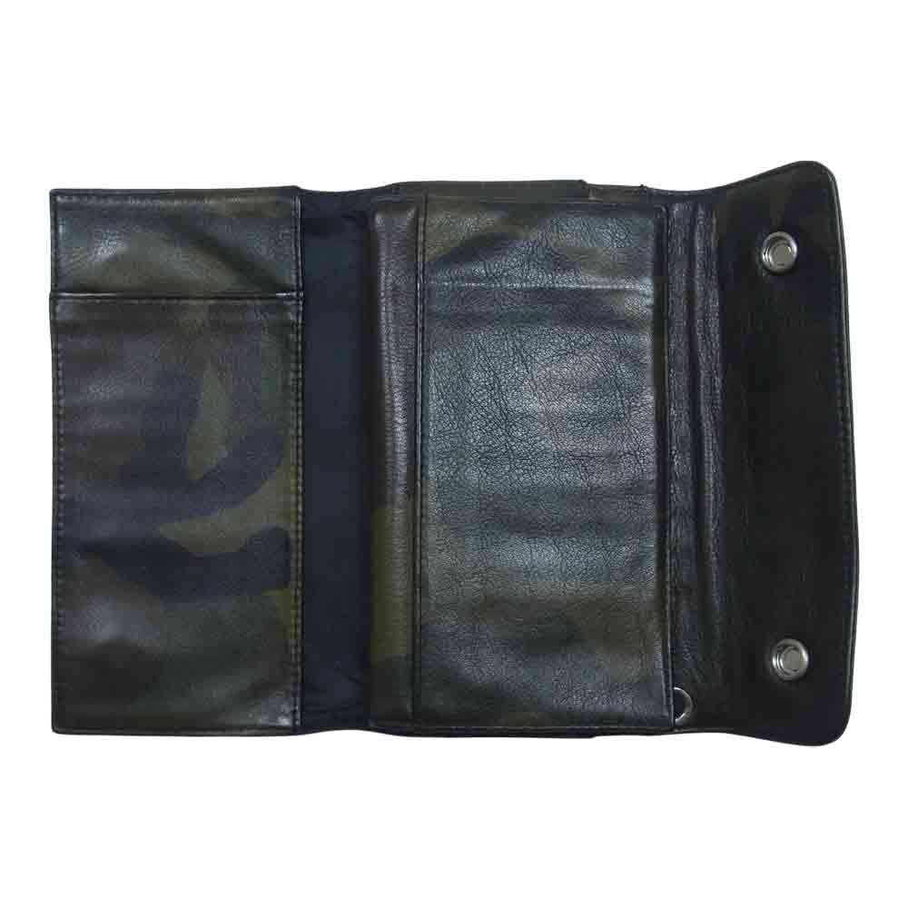 CHROME HEARTS クロムハーツ（原本無） WAVE ウェーブ クロスボール ボタン タンクカモ レザー ウォレット カーキ系【中古】