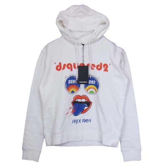 DSQUARED2 ディースクエアード 国内正規品 S72GU0276 S25305 HOODED SWEATSHIRT ロゴ グラフィックプリント プルオーバー パーカー ホワイト系 S【美品】【中古】