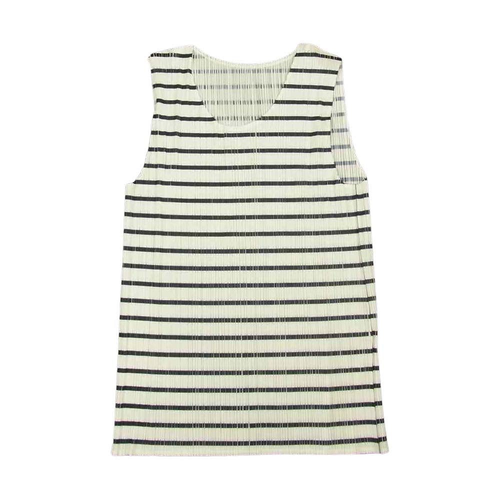 PLEATS PLEASE プリーツプリーズ イッセイミヤケ PP61-JK500 プリーツ加工 ボーダー ノースリーブ カットソー ホワイト系 F【中古】