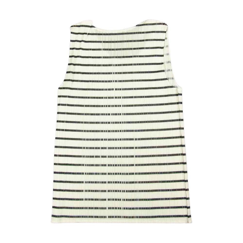 PLEATS PLEASE プリーツプリーズ イッセイミヤケ PP61-JK500 プリーツ加工 ボーダー ノースリーブ カットソー ホワイト系 F【中古】