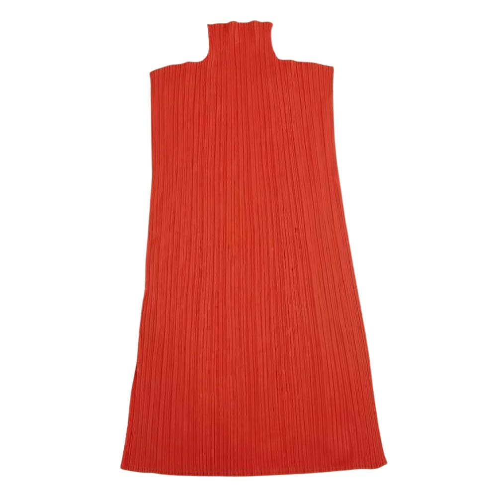 PLEATS PLEASE プリーツプリーズ イッセイミヤケ PP04-JK603 プリーツ加工 サイドスリット ボトルネック ノースリーブ レッド系 3【美品】【中古】