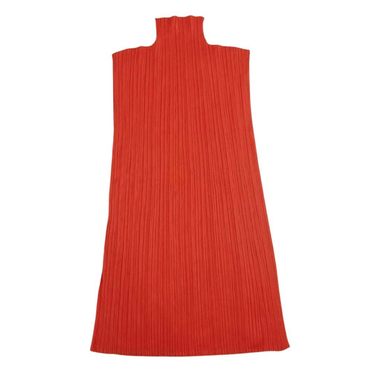 PLEATS PLEASE プリーツプリーズ イッセイミヤケ PP04-JK603 プリーツ加工 サイドスリット ボトルネック ノースリーブ レッド系 3【美品】【中古】