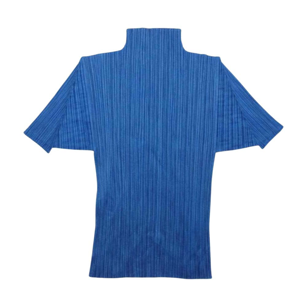 PLEATS PLEASE プリーツプリーズ イッセイミヤケ PP86-JK244 プリーツ加工 モックネック 半袖カットソー 綾織地柄 ブルー系 3【美品】【中古】