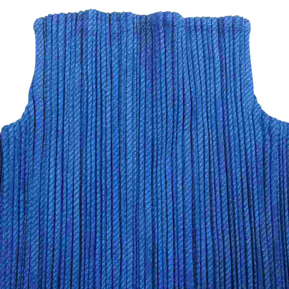 PLEATS PLEASE プリーツプリーズ イッセイミヤケ PP86-JK244 プリーツ加工 モックネック 半袖カットソー 綾織地柄 ブルー系 3【美品】【中古】