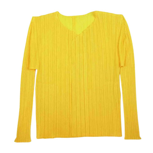 PLEATS PLEASE プリーツプリーズ イッセイミヤケ PP61-JD223 プリーツ加工 ボタンレス カーディガン イエロー系 3【美品】【中古】