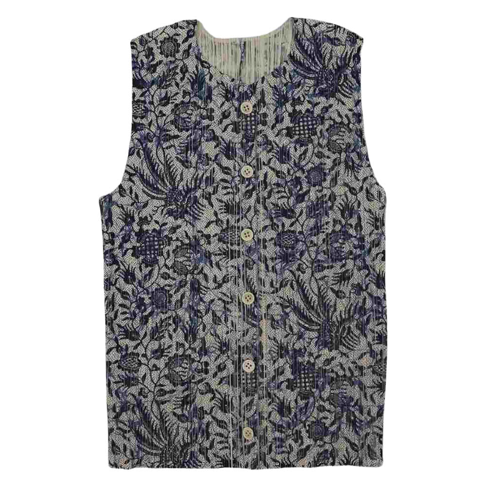 PLEATS PLEASE プリーツプリーズ イッセイミヤケ イッセイミヤケ ISSEY MIYAKE PP72JE838 プリーツ加工 フラワー 花柄 転写 ベスト ブルー系 3【美品】【中古】