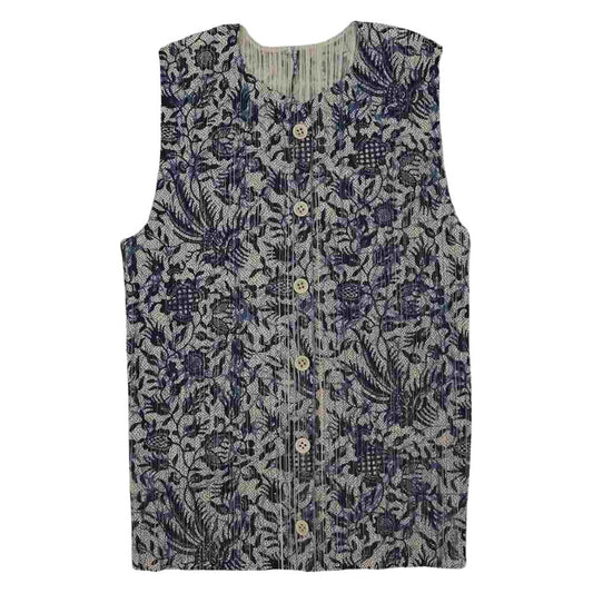 PLEATS PLEASE プリーツプリーズ イッセイミヤケ イッセイミヤケ ISSEY MIYAKE PP72JE838 プリーツ加工 フラワー 花柄 転写 ベスト ブルー系 3【美品】【中古】