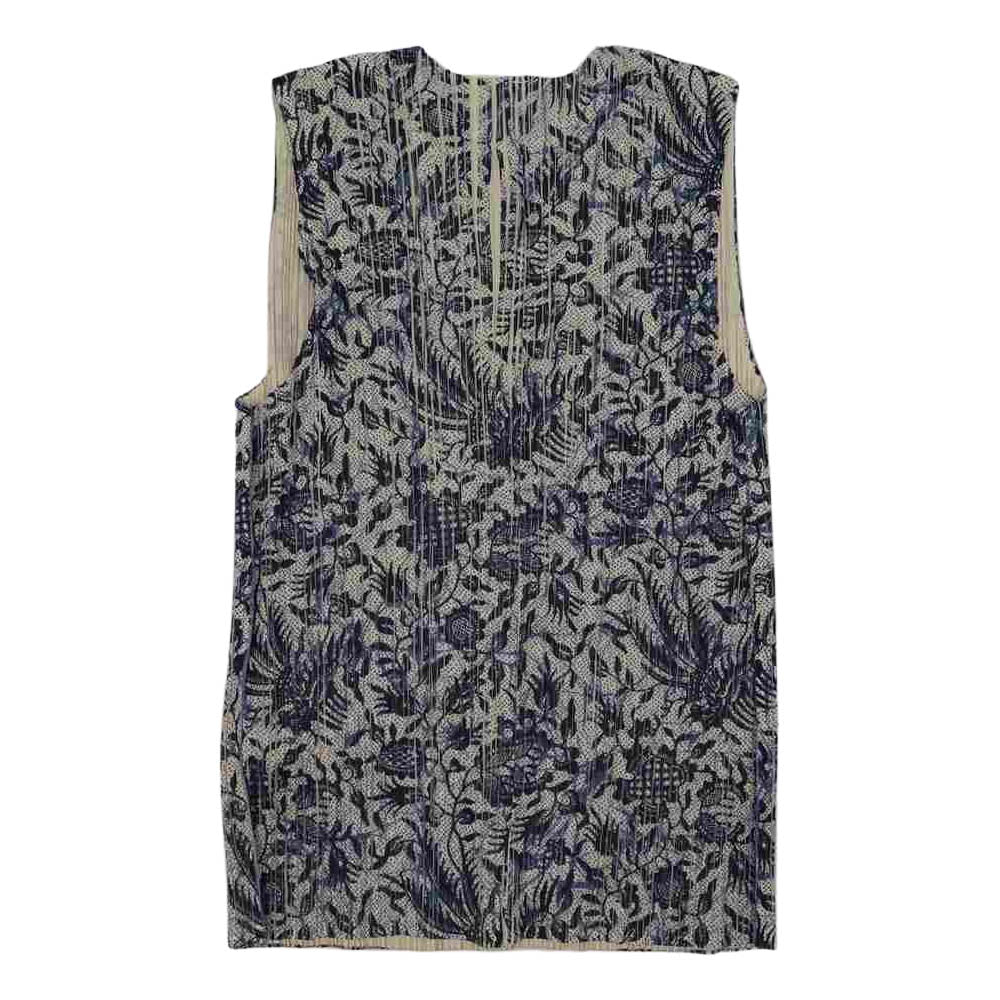 PLEATS PLEASE プリーツプリーズ イッセイミヤケ イッセイミヤケ ISSEY MIYAKE PP72JE838 プリーツ加工 フラワー 花柄 転写 ベスト ブルー系 3【美品】【中古】
