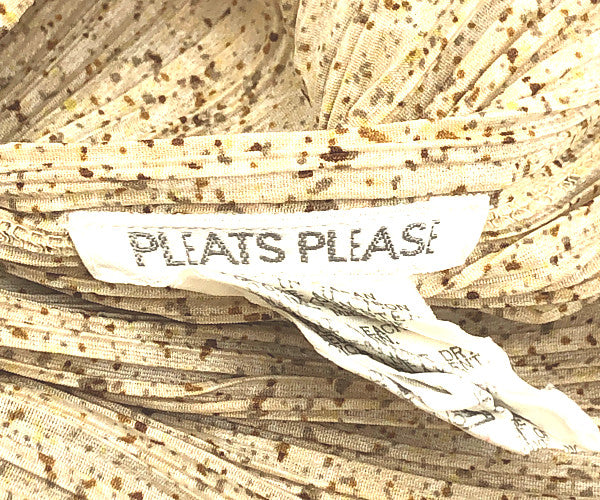 PLEATS PLEASE プリーツプリーズ イッセイミヤケ PP84-JK404 プリーツ加工 転写 総柄 ボトルネック 七分袖 カットソー ベージュ系 2【美品】【中古】