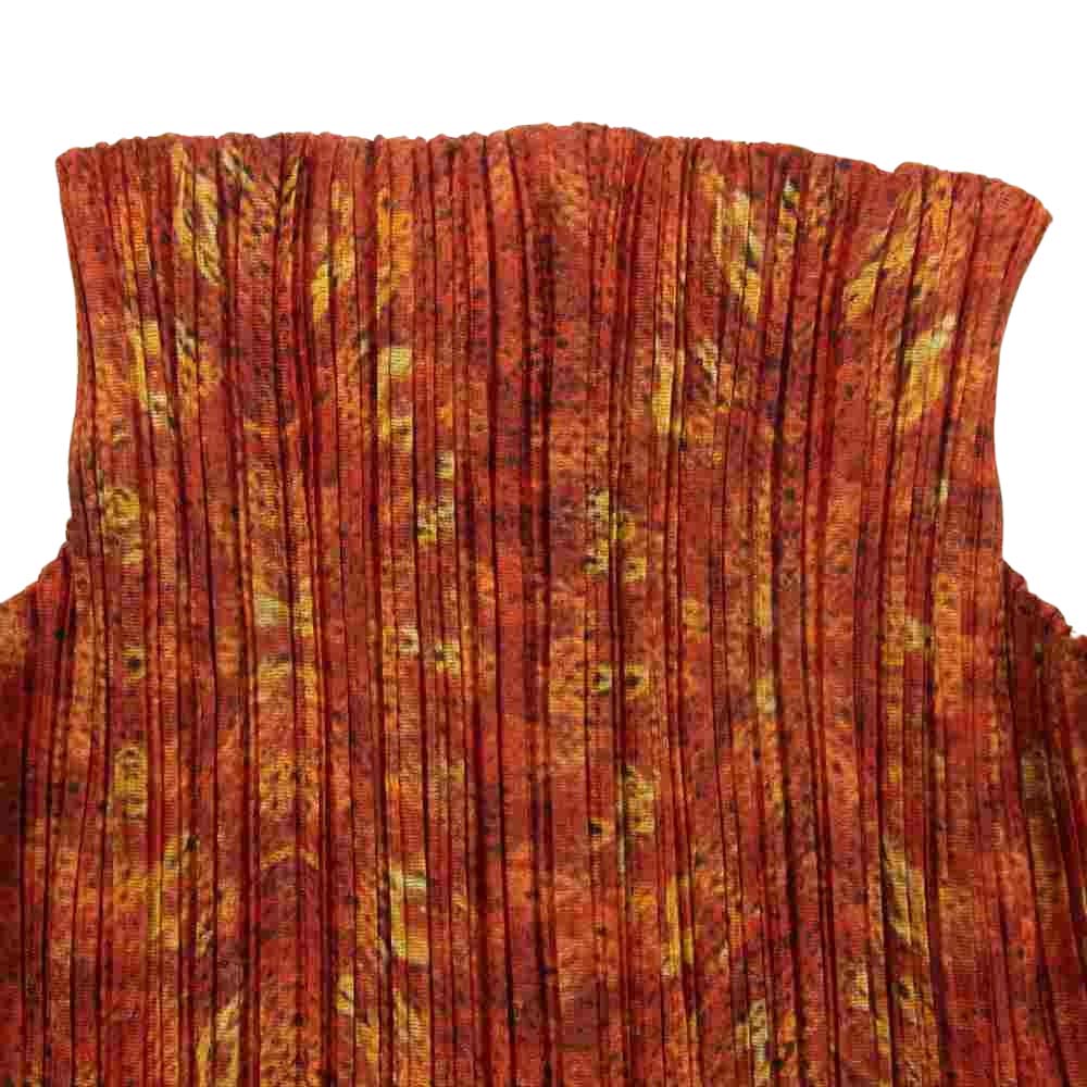 PLEATS PLEASE プリーツプリーズ イッセイミヤケ PP14-JK483 プリーツ加工 総柄転写 ハイネック カットソー レッド系 4【美品】【中古】