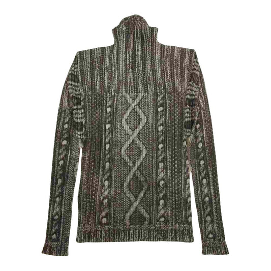 PLEATS PLEASE プリーツプリーズ イッセイミヤケ PP64-JE432 プリーツ加工 転写 ケーブル編み地柄 ハイネック カットソー グレー系 3【美品】【中古】