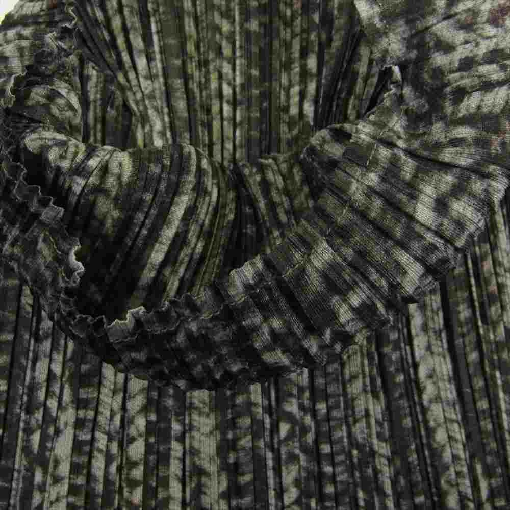 PLEATS PLEASE プリーツプリーズ イッセイミヤケ PP64-JE432 プリーツ加工 転写 ケーブル編み地柄 ハイネック カットソー グレー系 3【美品】【中古】