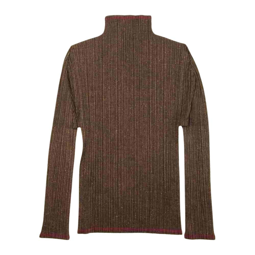 PLEATS PLEASE プリーツプリーズ イッセイミヤケ PP12-JK263 プリーツ加工 ネップツイード転写柄 ボトルネック カットソー ブラウン系 3【美品】【中古】