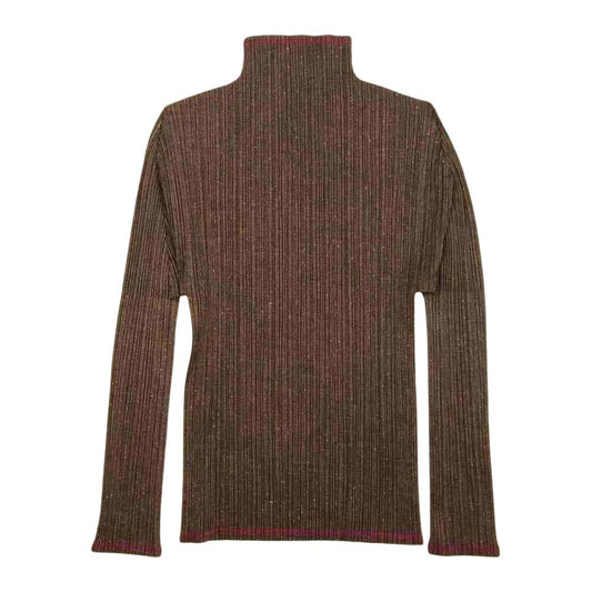 PLEATS PLEASE プリーツプリーズ イッセイミヤケ PP12-JK263 プリーツ加工 ネップツイード転写柄 ボトルネック カットソー ブラウン系 3【美品】【中古】