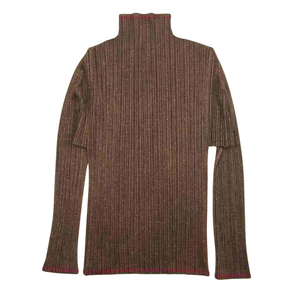 PLEATS PLEASE プリーツプリーズ イッセイミヤケ PP12-JK263 プリーツ加工 ネップツイード転写柄 ボトルネック カットソー ブラウン系 3【美品】【中古】
