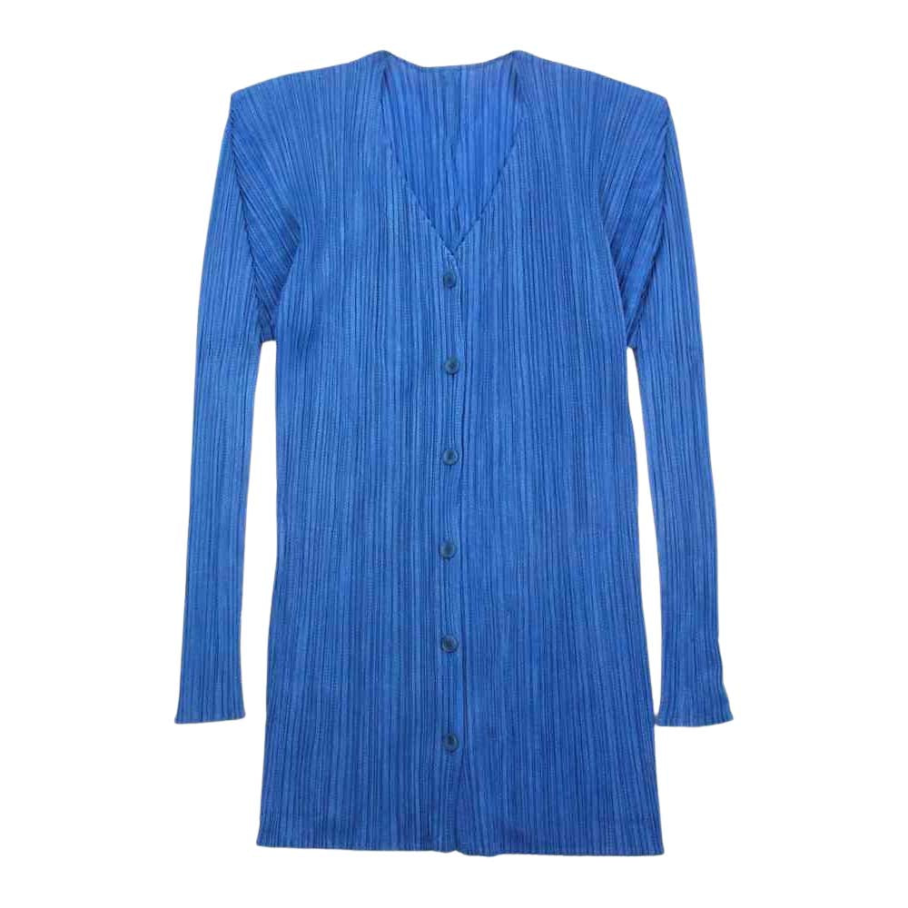 PLEATS PLEASE プリーツプリーズ イッセイミヤケ PP86-JD246 プリーツ加工 カーディガン 綾織地柄 ブルー系 3【美品】【中古】