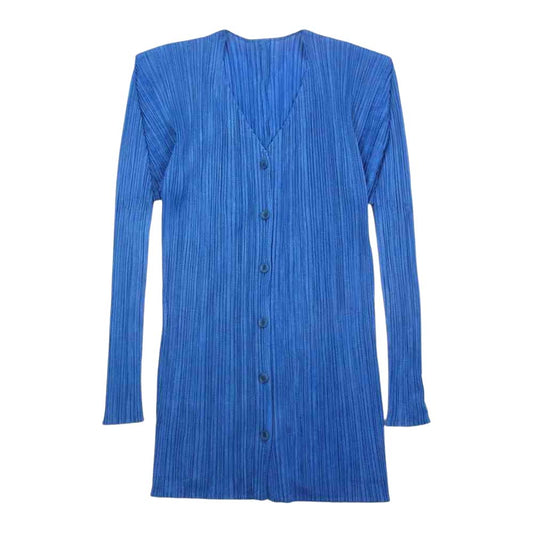 PLEATS PLEASE プリーツプリーズ イッセイミヤケ PP86-JD246 プリーツ加工 カーディガン 綾織地柄 ブルー系 3【美品】【中古】