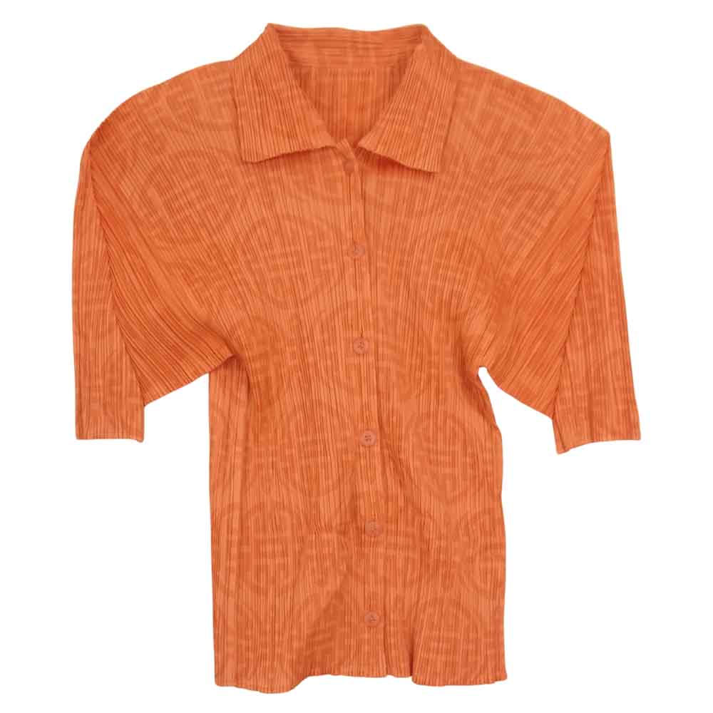 PLEATS PLEASE プリーツプリーズ イッセイミヤケ PP82-JK761 プリーツ加工 総柄 半袖 ブラウス オレンジ系 3【美品】【中古】