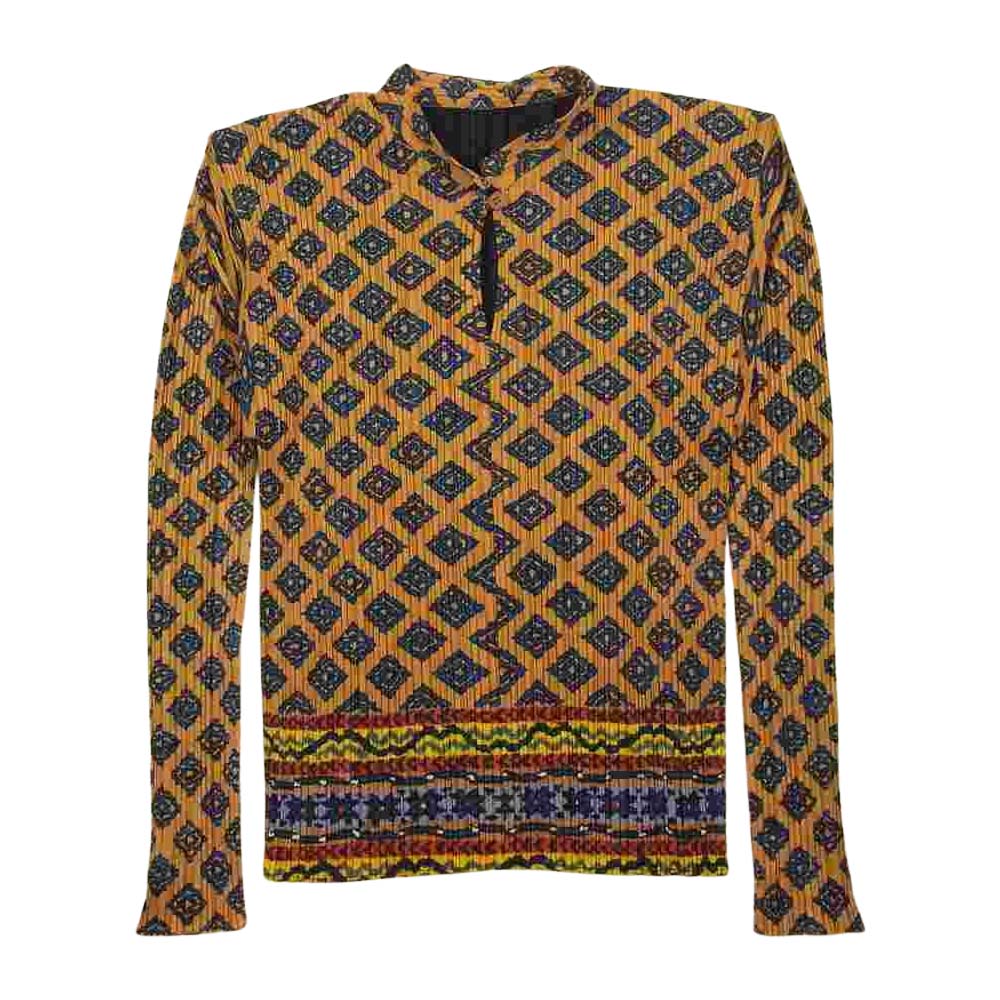 PLEATS PLEASE プリーツプリーズ イッセイミヤケ PP84-JK964 プリーツ加工 エスニック柄 切替 プルオーバー ブラウス【美品】【中古】