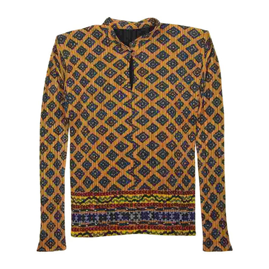 PLEATS PLEASE プリーツプリーズ イッセイミヤケ PP84-JK964 プリーツ加工 エスニック柄 切替 プルオーバー ブラウス【美品】【中古】