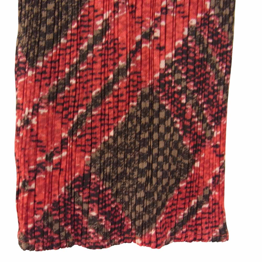 PLEATS PLEASE プリーツプリーズ イッセイミヤケ PP94-JF562 プリーツ加工 チェック柄 スリム パンツ レッド系 3【美品】【中古】
