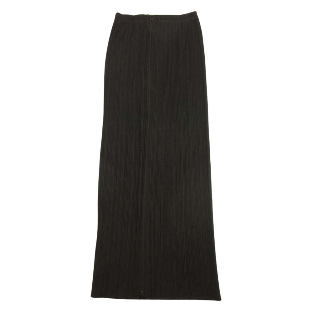 PLEATS PLEASE プリーツプリーズ イッセイミヤケ PP04-JG370 プリーツ加工 フロントジップ ロングスカート ブラック系 2【美品】【中古】