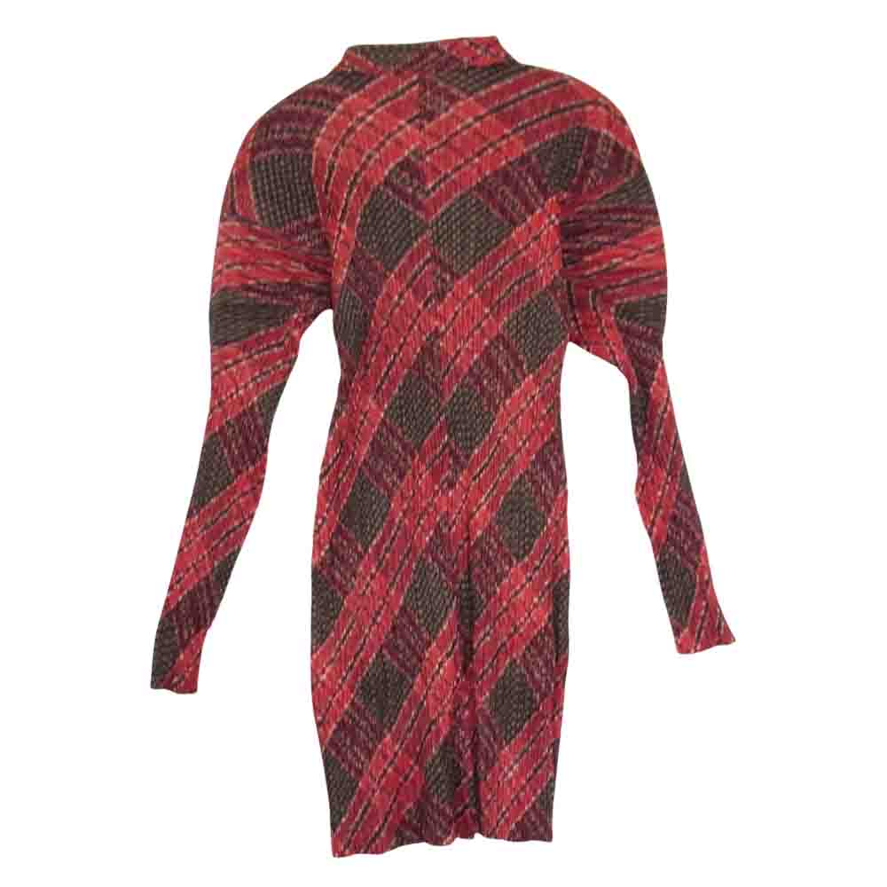 PLEATS PLEASE プリーツプリーズ イッセイミヤケ PP94-JK561 プリーツ加工 チェック柄 チュニック シャツ レッド系【美品】【中古】