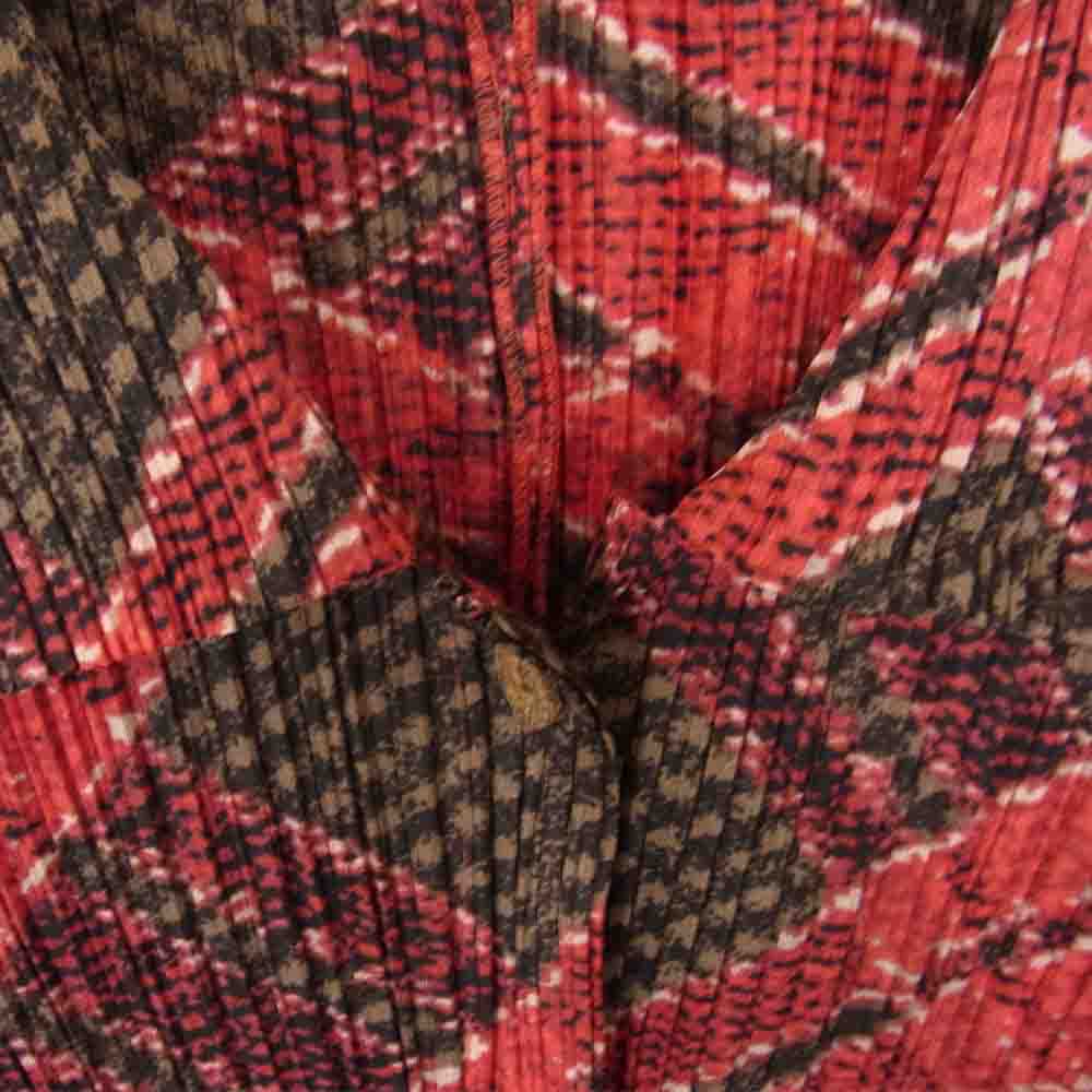 PLEATS PLEASE プリーツプリーズ イッセイミヤケ PP94-JK561 プリーツ加工 チェック柄 チュニック シャツ レッド系【美品】【中古】