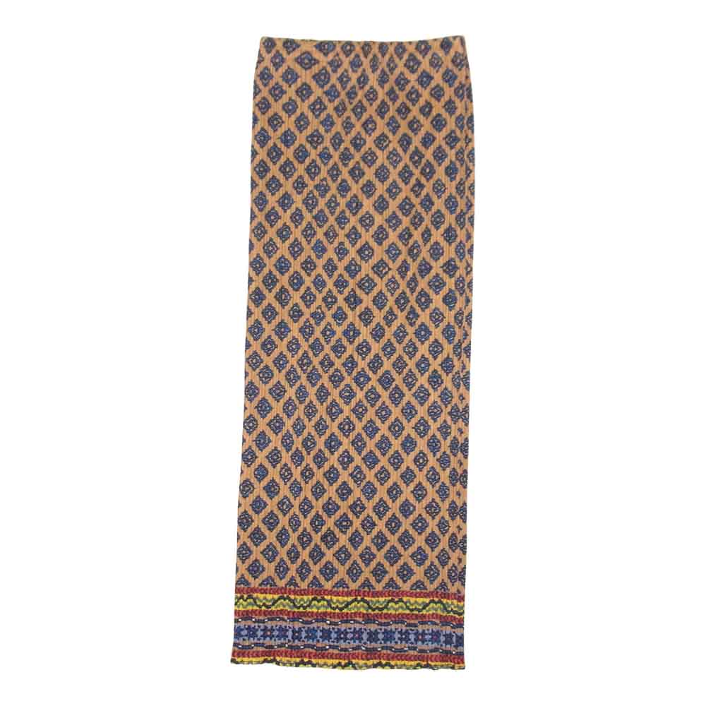 PLEATS PLEASE プリーツプリーズ イッセイミヤケ PP86-JG913 プリーツ加工 エスニック柄 ロングスカート ベージュ系 ブルー系 3【美品】【中古】