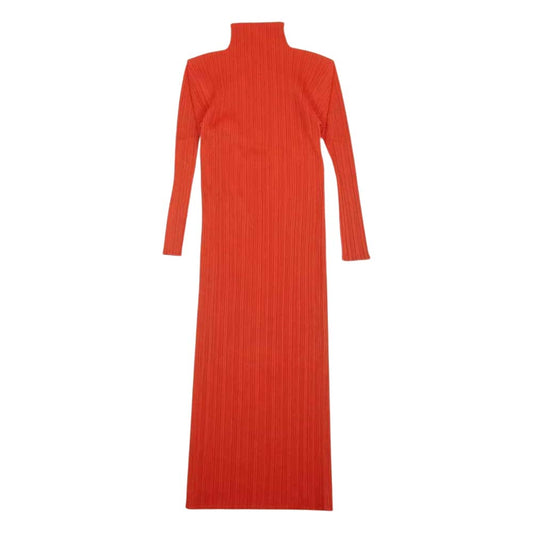PLEATS PLEASE プリーツプリーズ イッセイミヤケ PP04-JH632 プリーツ加工 ボトルネック 長袖 ワンピース レッド系 2【美品】【中古】