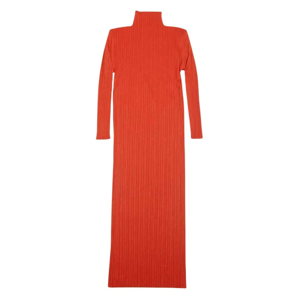 PLEATS PLEASE プリーツプリーズ イッセイミヤケ PP04-JH632 プリーツ加工 ボトルネック 長袖 ワンピース レッド系 2【美品】【中古】