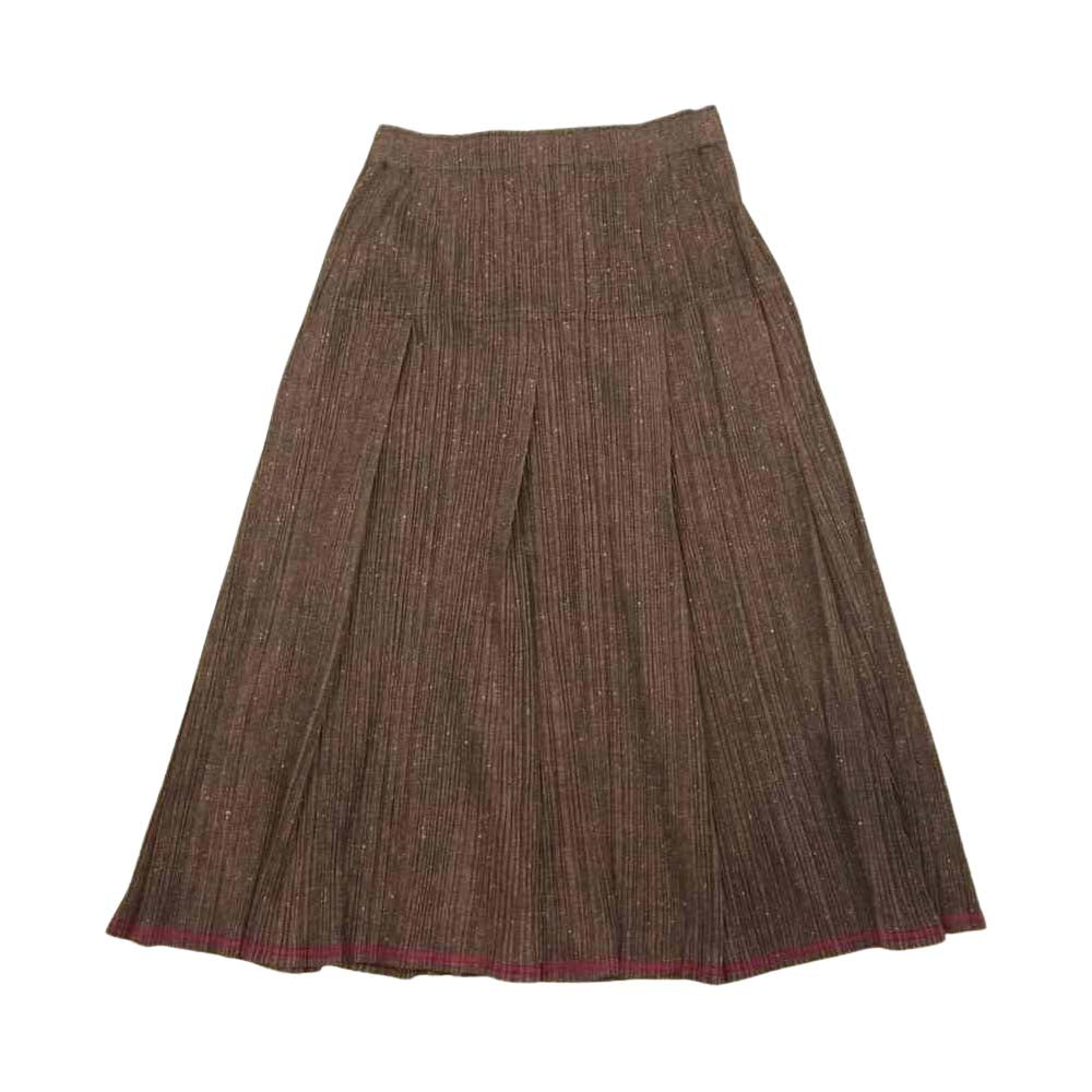 PLEATS PLEASE プリーツプリーズ イッセイミヤケ PP12-JG267 ネップツイード転写柄 プリーツ ロングスカート ブラウン系 4【美品】【中古】