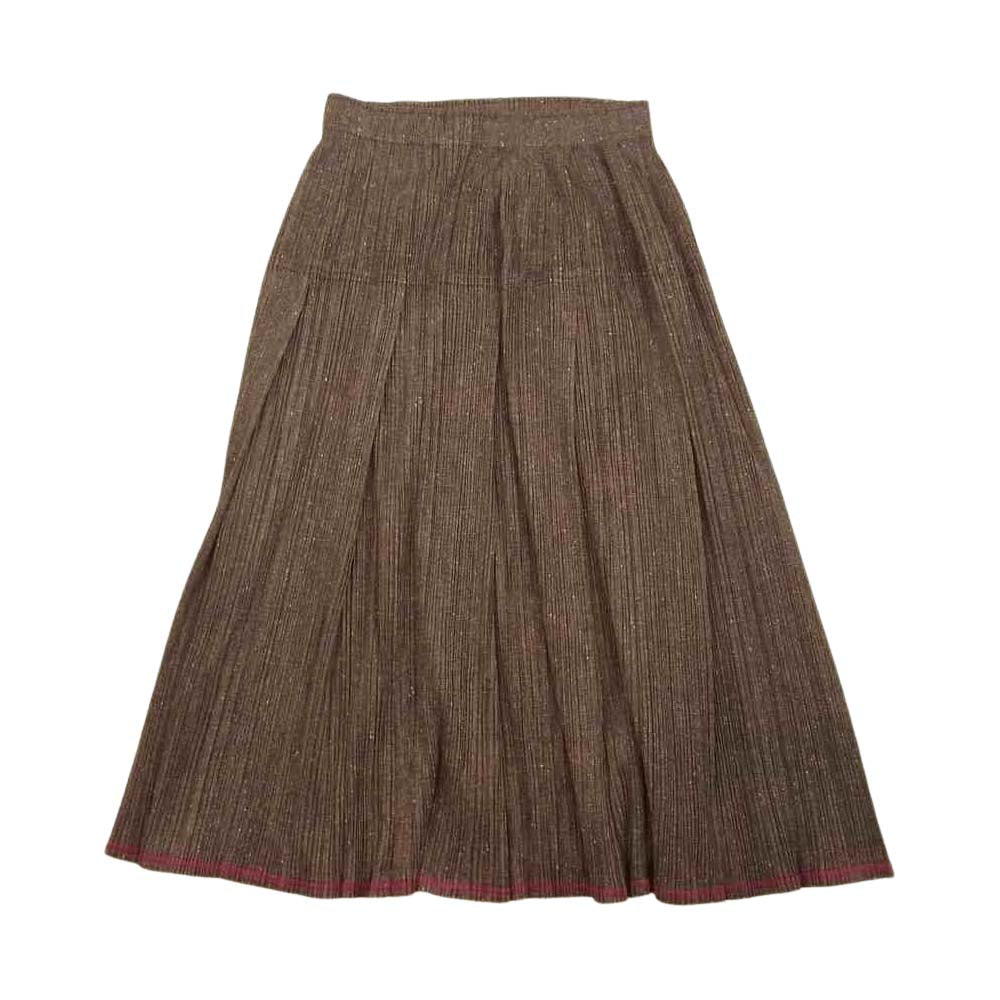 PLEATS PLEASE プリーツプリーズ イッセイミヤケ PP12-JG267 ネップツイード転写柄 プリーツ ロングスカート ブラウン系 4【美品】【中古】