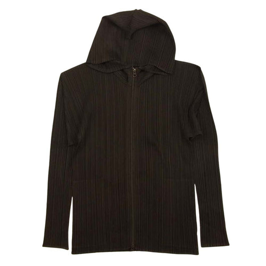 PLEATS PLEASE プリーツプリーズ イッセイミヤケ PP74-JD367 プリーツ加工 ジップ パーカー フーデッド ジャケット ダークブラウン系 3【美品】【中古】