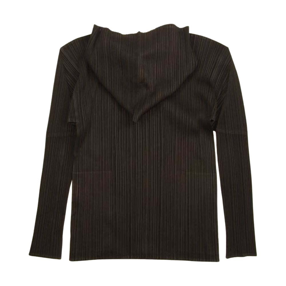 PLEATS PLEASE プリーツプリーズ イッセイミヤケ PP74-JD367 プリーツ加工 ジップ パーカー フーデッド ジャケット ダークブラウン系 3【美品】【中古】