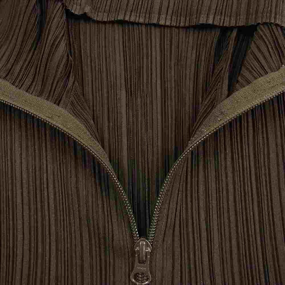 PLEATS PLEASE プリーツプリーズ イッセイミヤケ PP74-JD367 プリーツ加工 ジップ パーカー フーデッド ジャケット ダークブラウン系 3【美品】【中古】