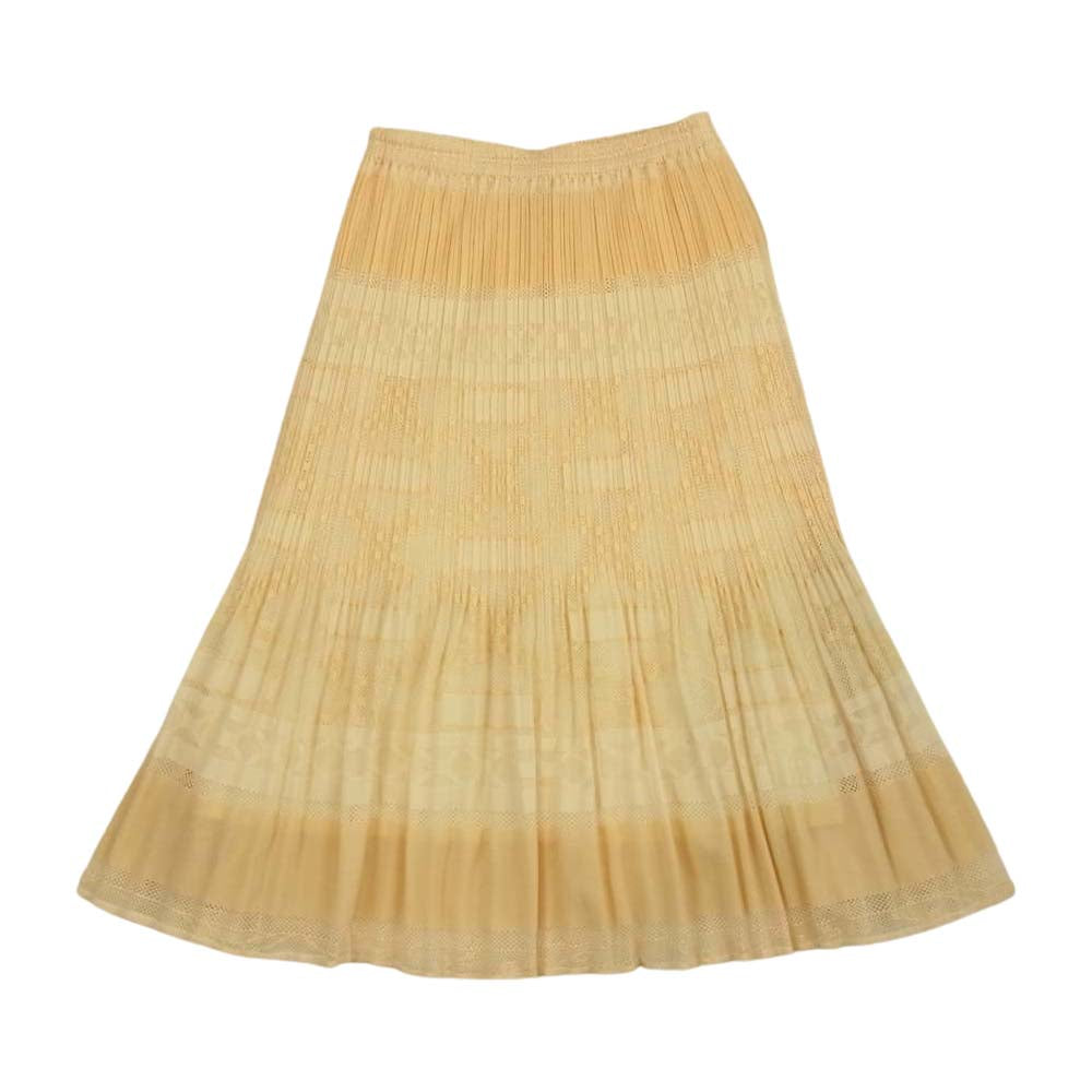 PLEATS PLEASE プリーツプリーズ イッセイミヤケ PP22-JG837 プリーツ加工 レース フレア スカート ベージュ系 2【美品】【中古】