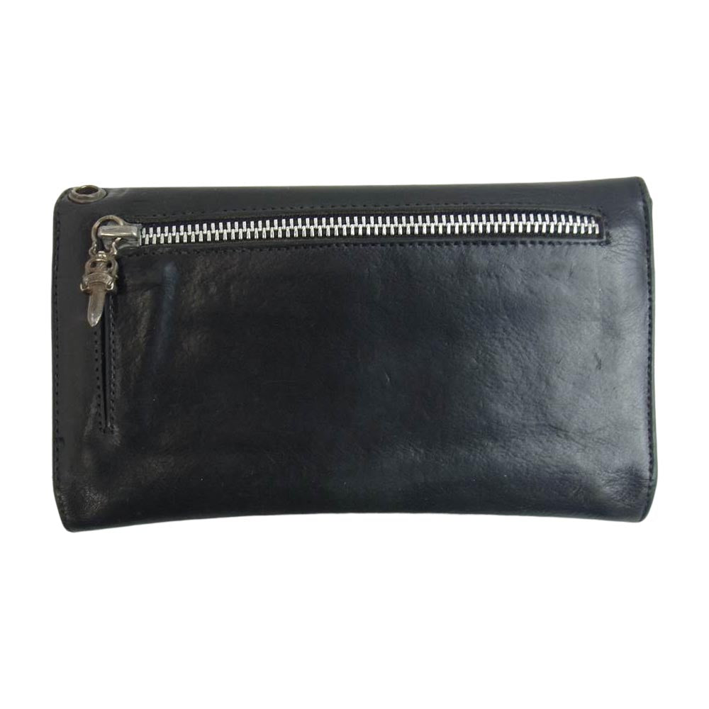 CHROME HEARTS クロムハーツ（原本無） WAVE WALLET ウェーブ クロス ボタン レザー ウォレット ブラック系【中古】
