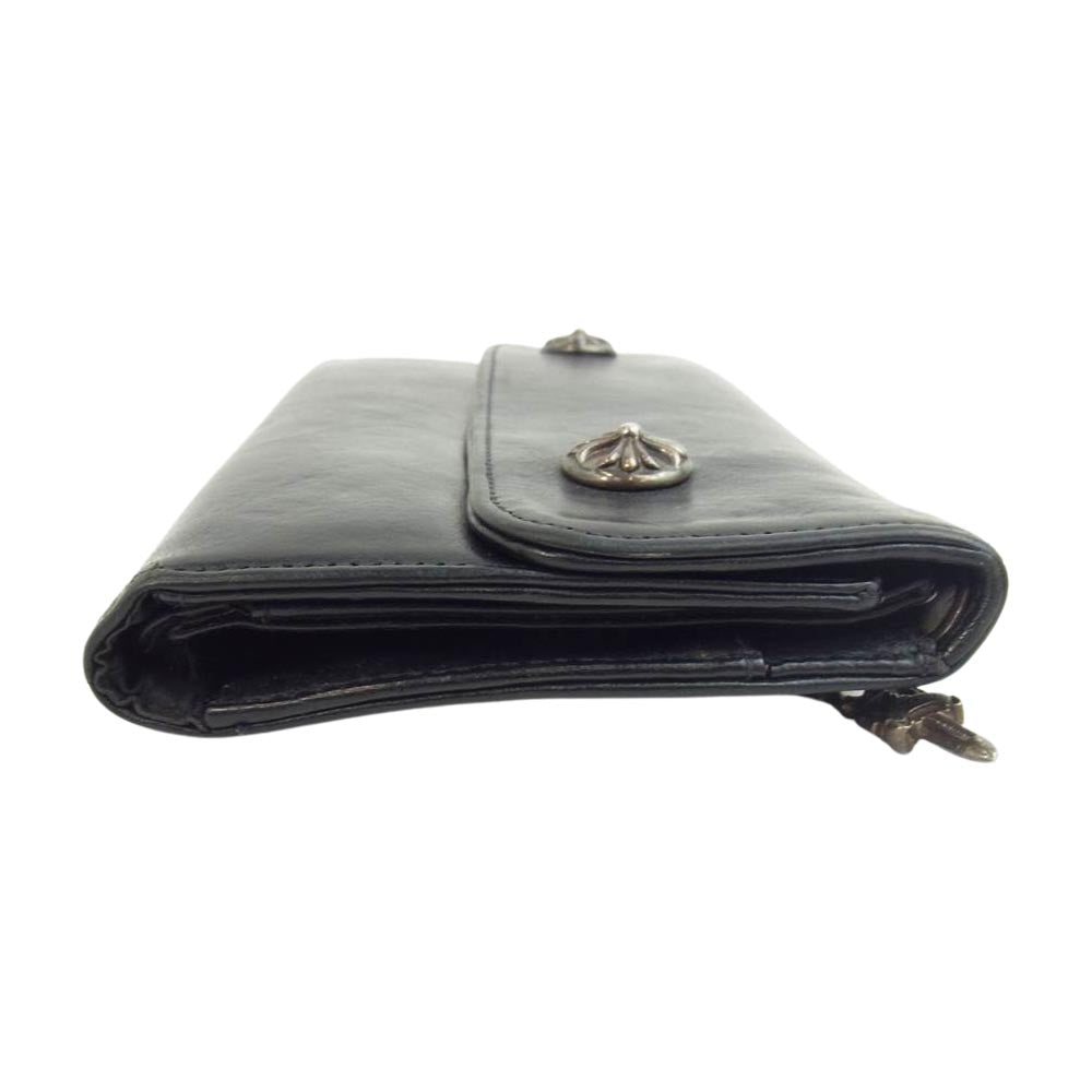 CHROME HEARTS クロムハーツ（原本無） WAVE WALLET ウェーブ クロス ボタン レザー ウォレット ブラック系【中古】