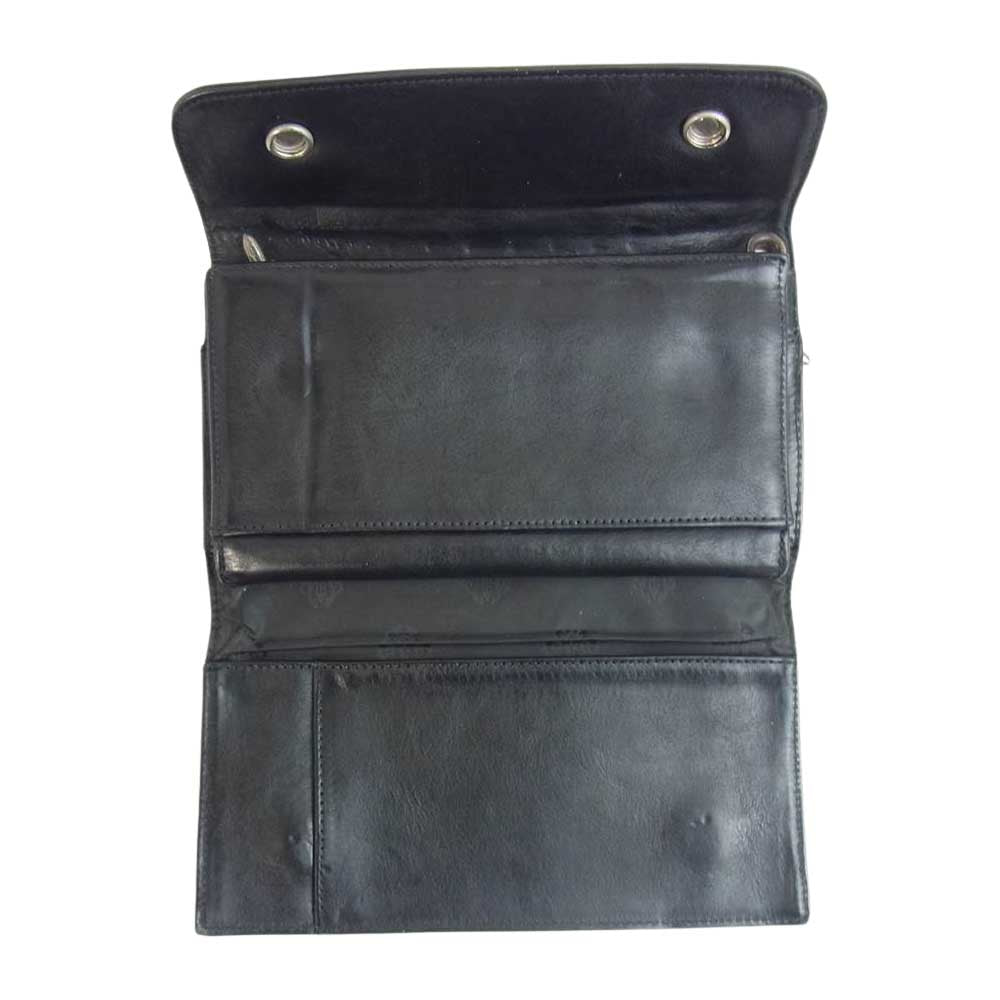 CHROME HEARTS クロムハーツ（原本無） WAVE WALLET ウェーブ クロス ボタン レザー ウォレット ブラック系【中古】