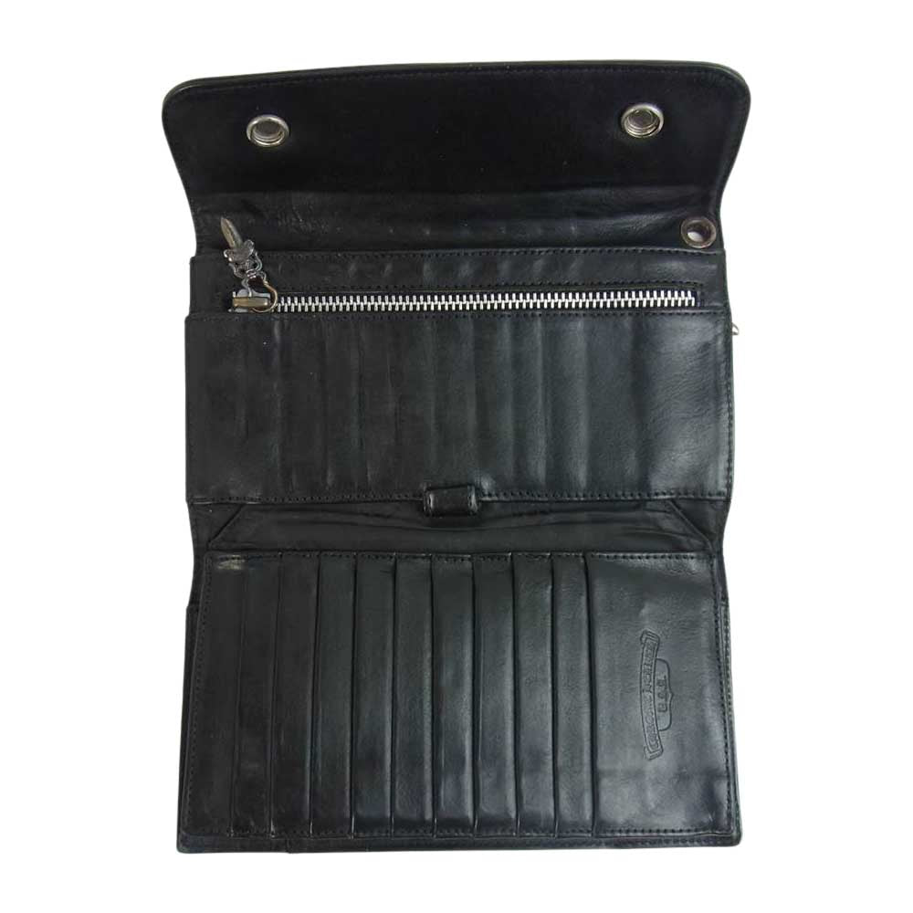 CHROME HEARTS クロムハーツ（原本無） WAVE WALLET ウェーブ クロス ボタン レザー ウォレット ブラック系【中古】