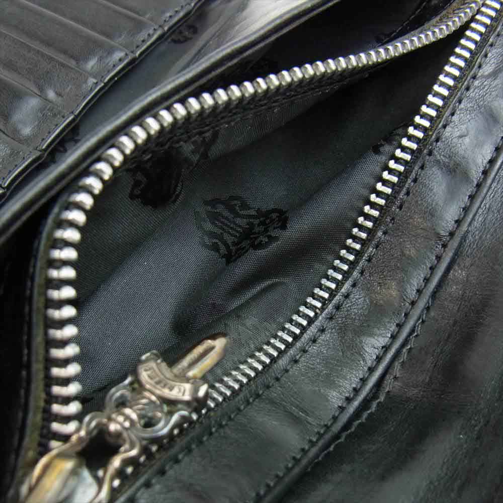 CHROME HEARTS クロムハーツ（原本無） WAVE WALLET ウェーブ クロス ボタン レザー ウォレット ブラック系【中古】