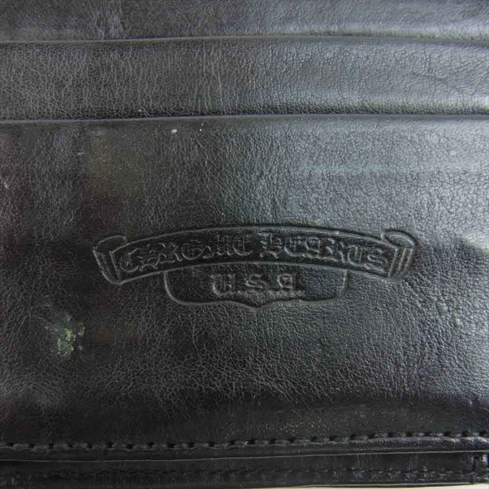 CHROME HEARTS クロムハーツ（原本無） WAVE WALLET ウェーブ クロス ボタン レザー ウォレット ブラック系【中古】