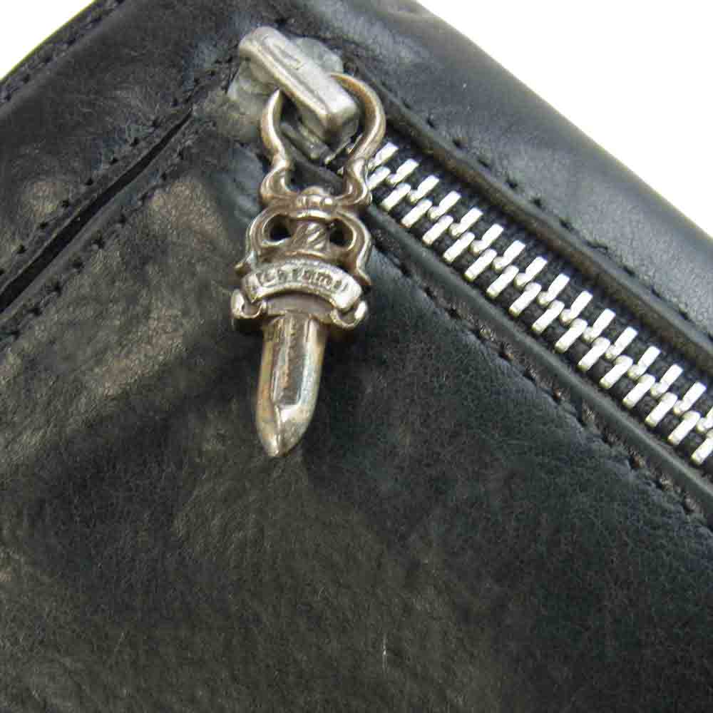 CHROME HEARTS クロムハーツ（原本無） WAVE WALLET ウェーブ クロス ボタン レザー ウォレット ブラック系【中古】